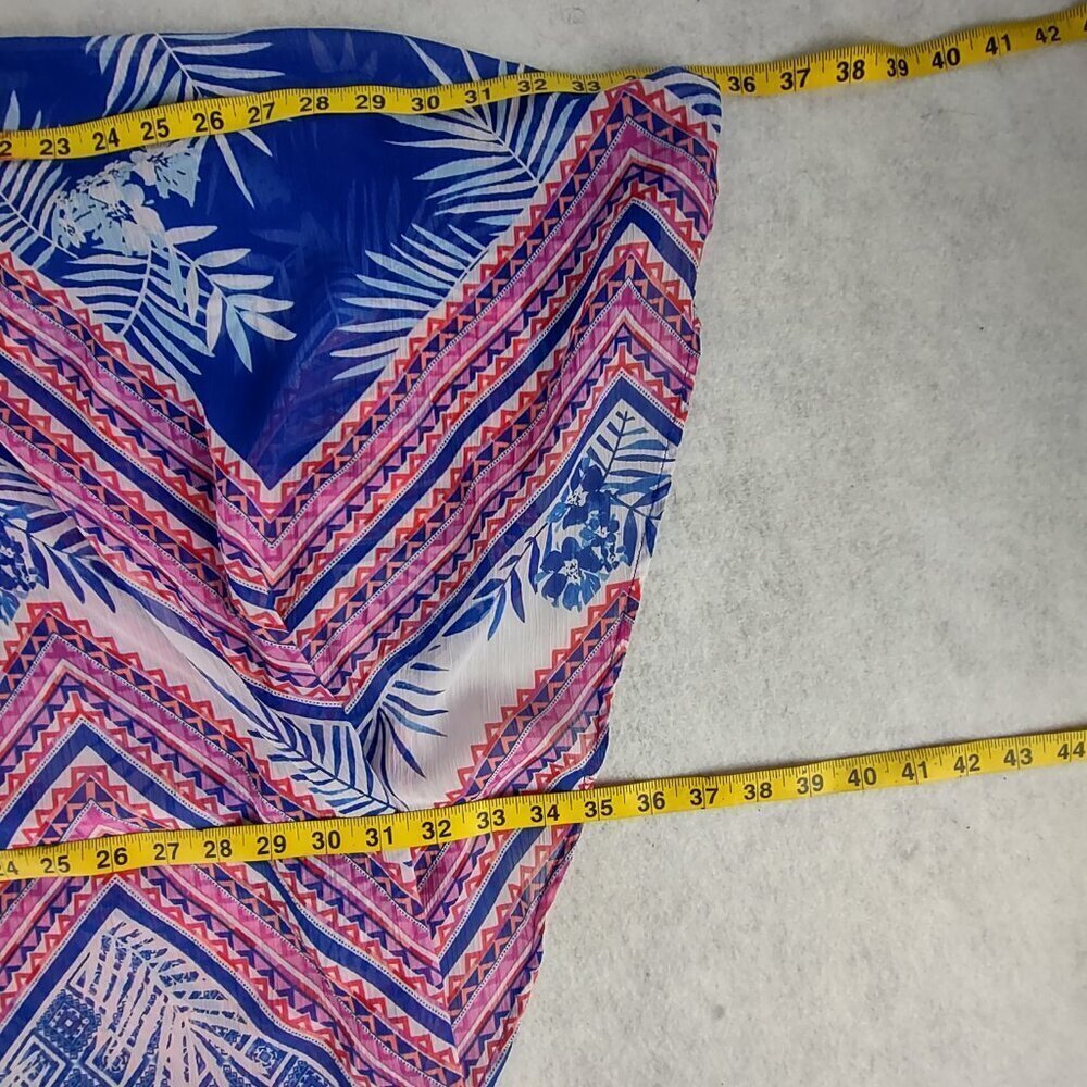 Ruby Rd Women's Blue, Pink, Tropical Chevon Chiffon Poncho Blouse, Top Size 2X - Picture 9 of 10